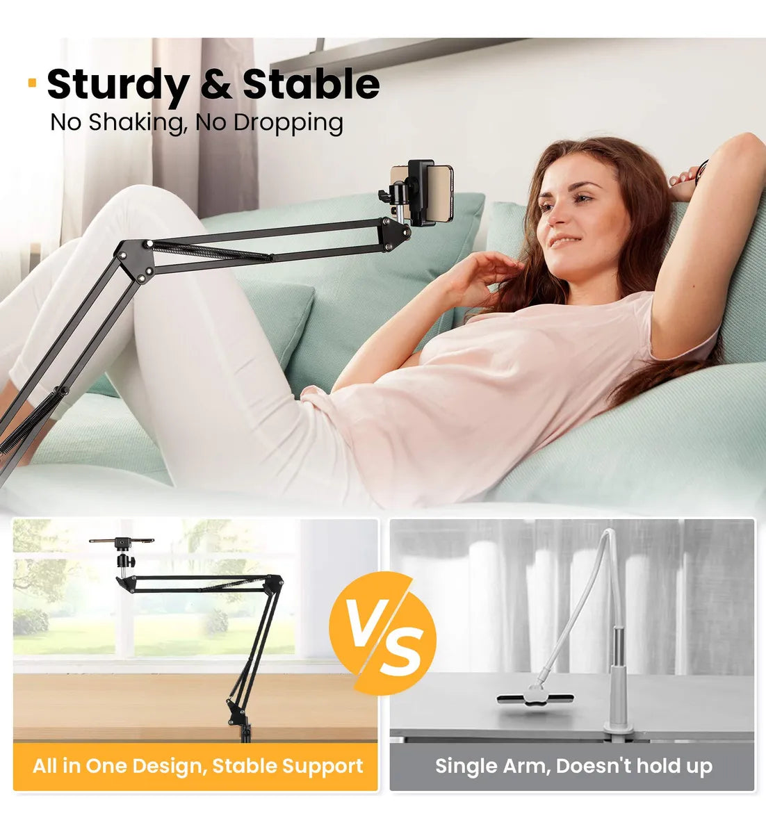 Brazo Soporte 3 en 1 – Estabilidad y Comodidad para Celular, Tablet y Cámara
