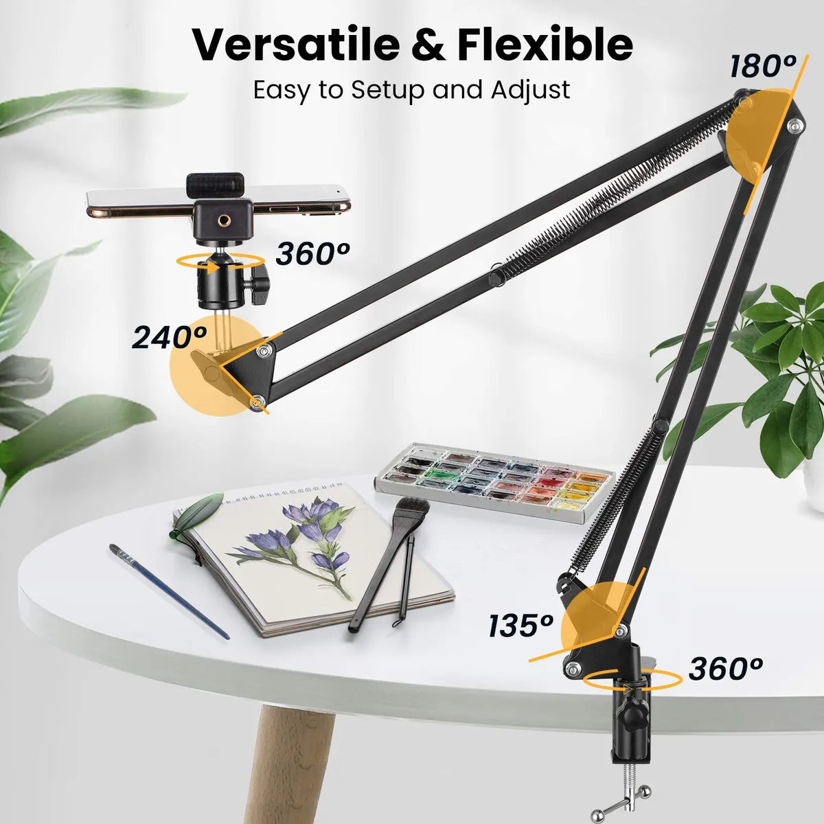 Brazo Soporte 3 en 1 – Estabilidad y Comodidad para Celular, Tablet y Cámara